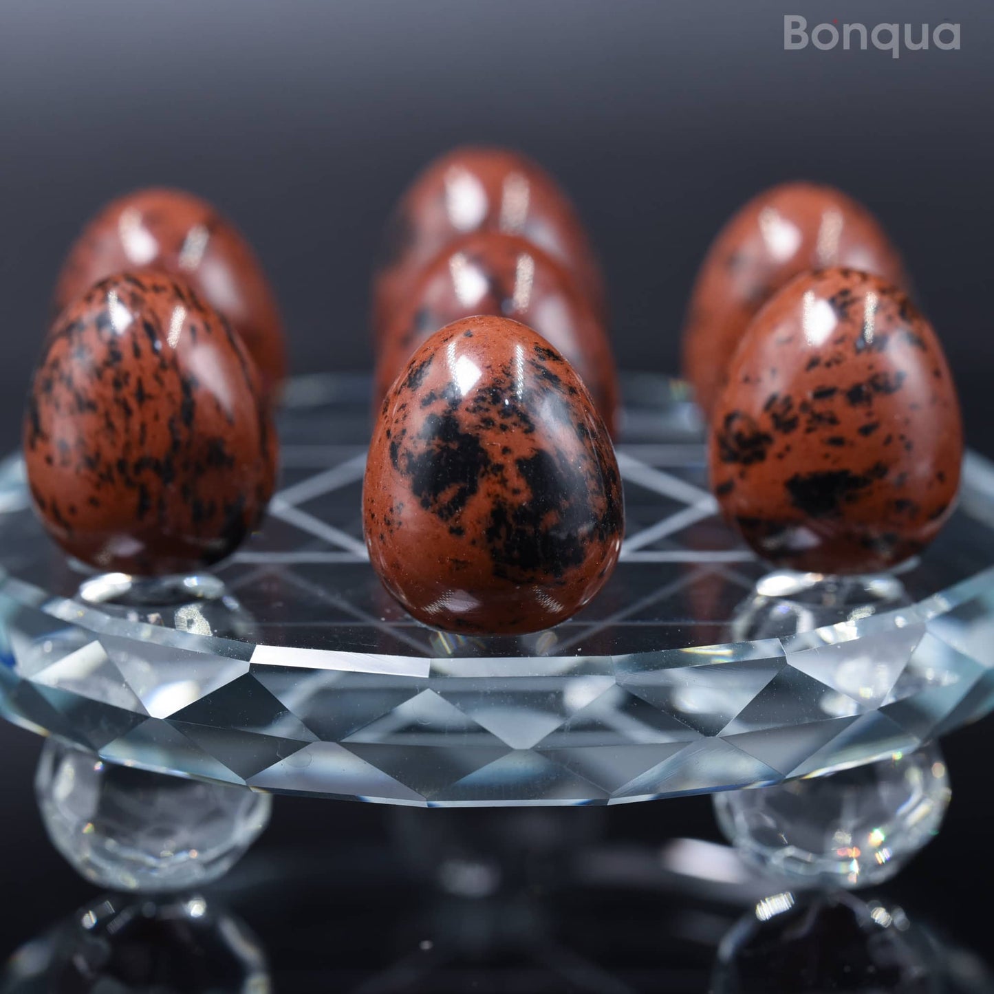 7 pc 20 MM Petit Oeuf en Obsidienne Acajou Sphère Avec Socle 7 Chakra