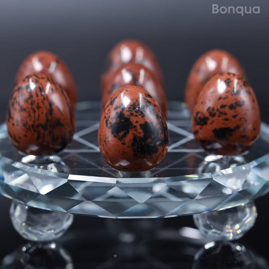 7 pc 20 MM Petit Oeuf en Obsidienne Acajou Sphère Avec Socle 7 Chakra