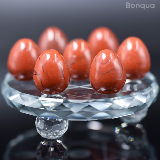 7 pc 20 MM Petit Oeuf en Jaspe Rouge Sphère Avec Socle 7 Chakra